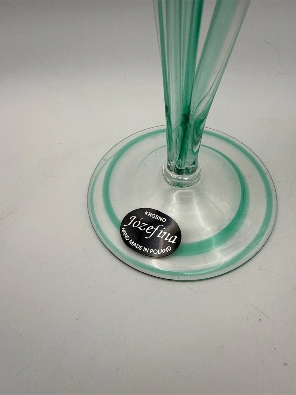 Vintage Set of 2 Green Jozefina Krosno Art Glass Taper Candleholders Hand-Blown